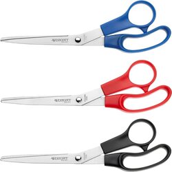 Westcott 8-inch Standard Value Scissors, Stainless Steel, Black, Blue and Red (Pack of 3)